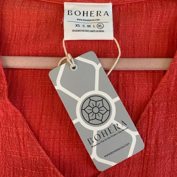 BOHERA Blouse XL Boho Shirred Ruffle Tiered Pinkilicious V-Neck Lace & Beads NWT - Picture 12 of 15